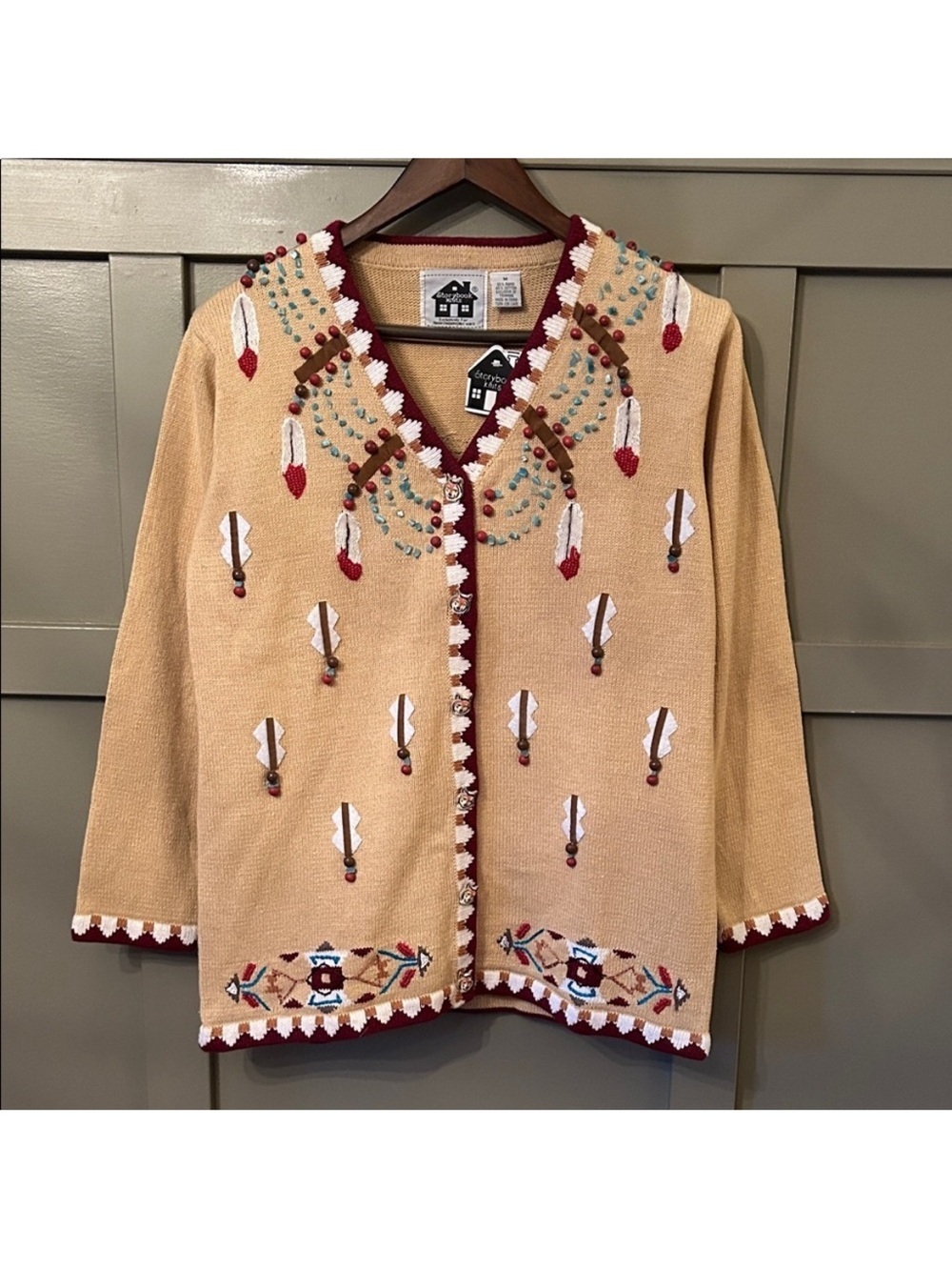 Storybook Knits Spirit of the Wolf Cardigan Sweater Beaded Embroidery Medium NWT